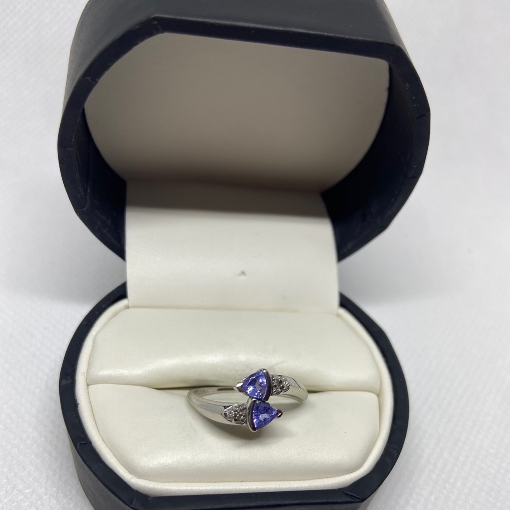 Solid 10kt White Gold Colored Stone Ring - image 2